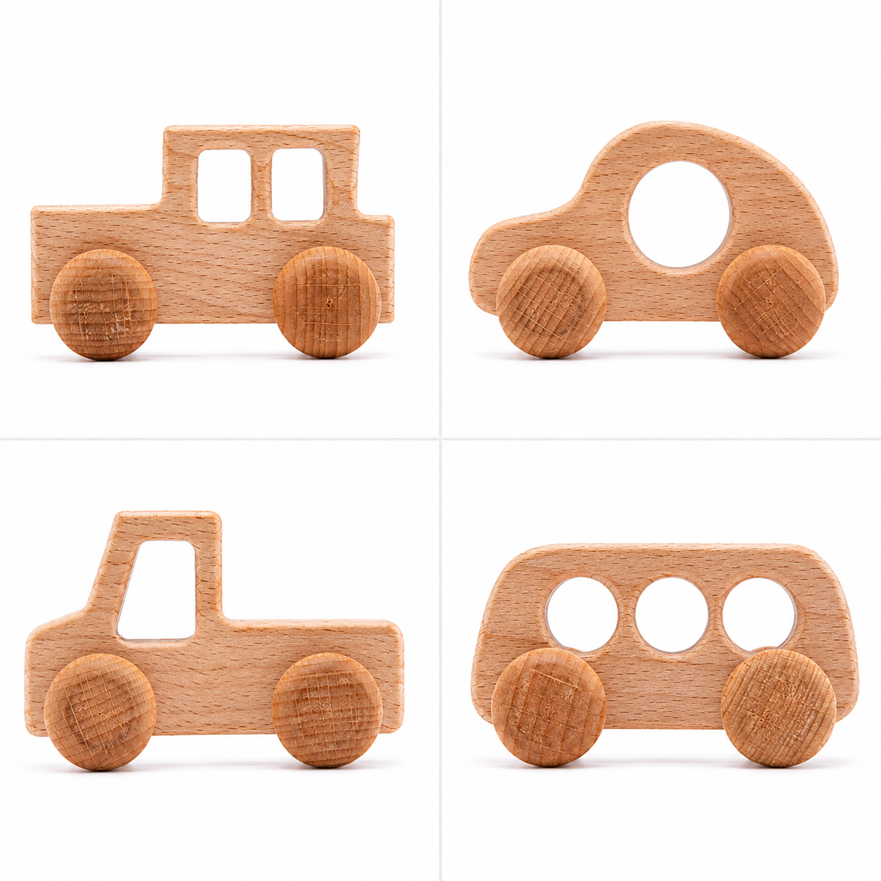 Montessori Wooden Push Toy | Natural Wooden Dinosaur & Vehicle Toy