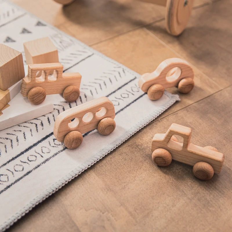 Montessori Wooden Push Toy | Natural Wooden Dinosaur & Vehicle Toy