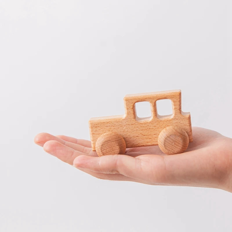 Montessori Wooden Push Toy | Natural Wooden Dinosaur & Vehicle Toy