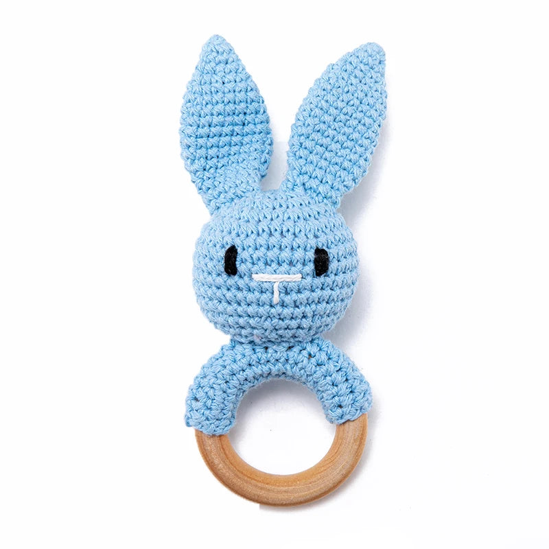 Crochet Bear Wooden Teething Rattle | Natural Baby Teether Toy
