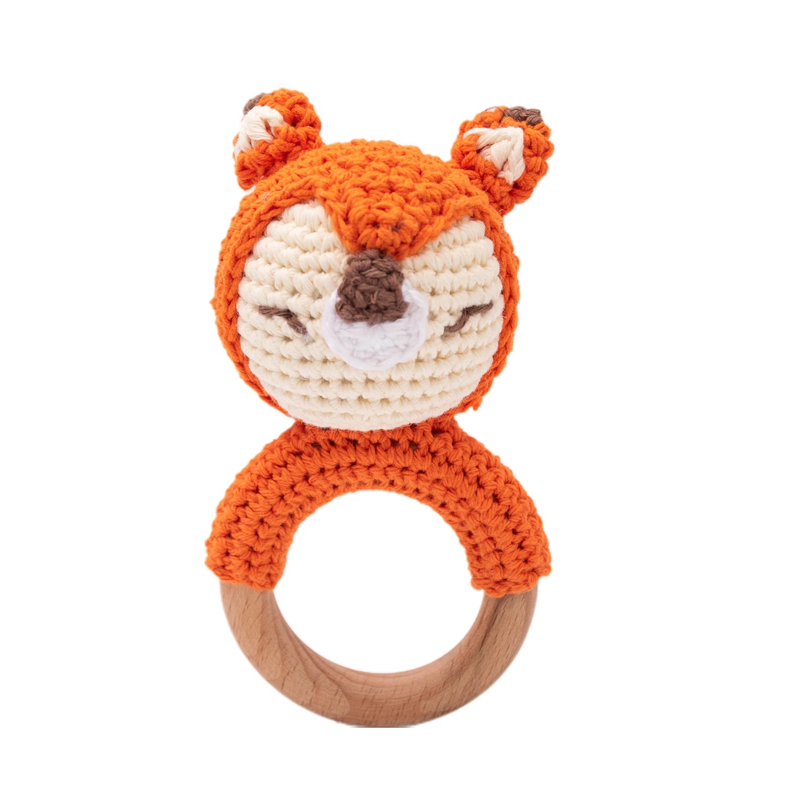 Crochet Bear Wooden Teething Rattle | Natural Baby Teether Toy