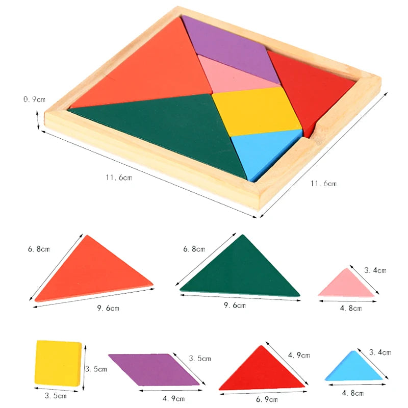 Wooden Tangram Blocks Puzzle | Montessori Brain Teaser for Kids