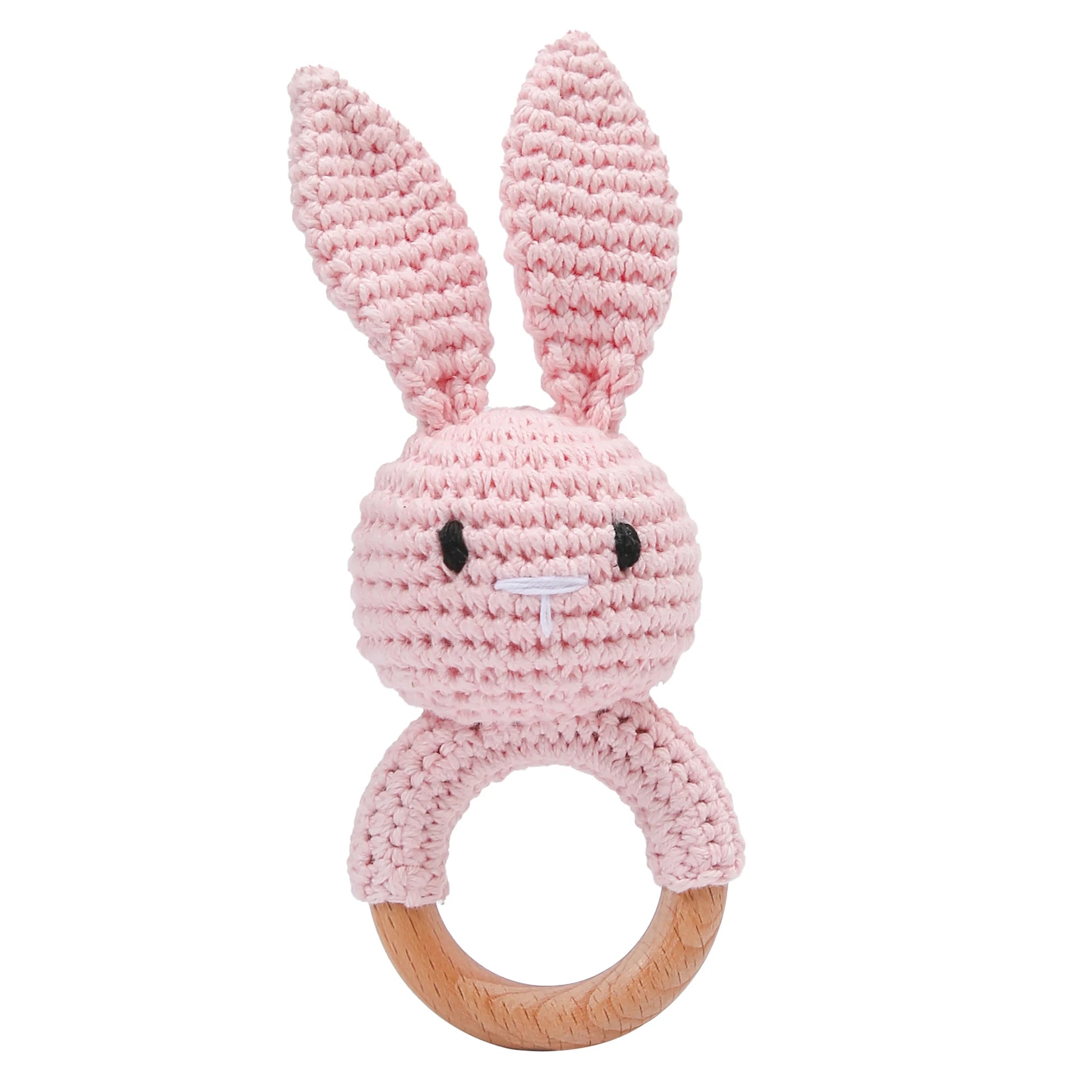Crochet Bear Wooden Teething Rattle | Natural Baby Teether Toy