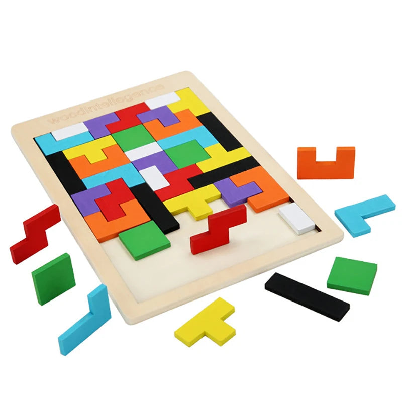 Wooden Tangram Blocks Puzzle | Montessori Brain Teaser for Kids
