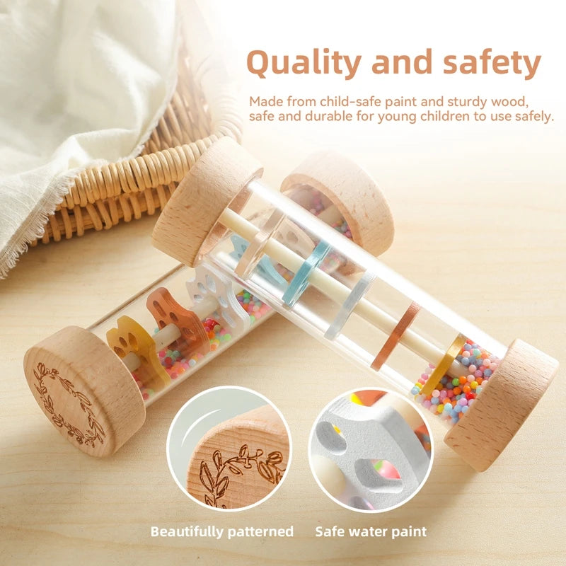 Montessori Baby Rain Stick Rattle | Wooden Sensory Toy for Babies & Toddlers