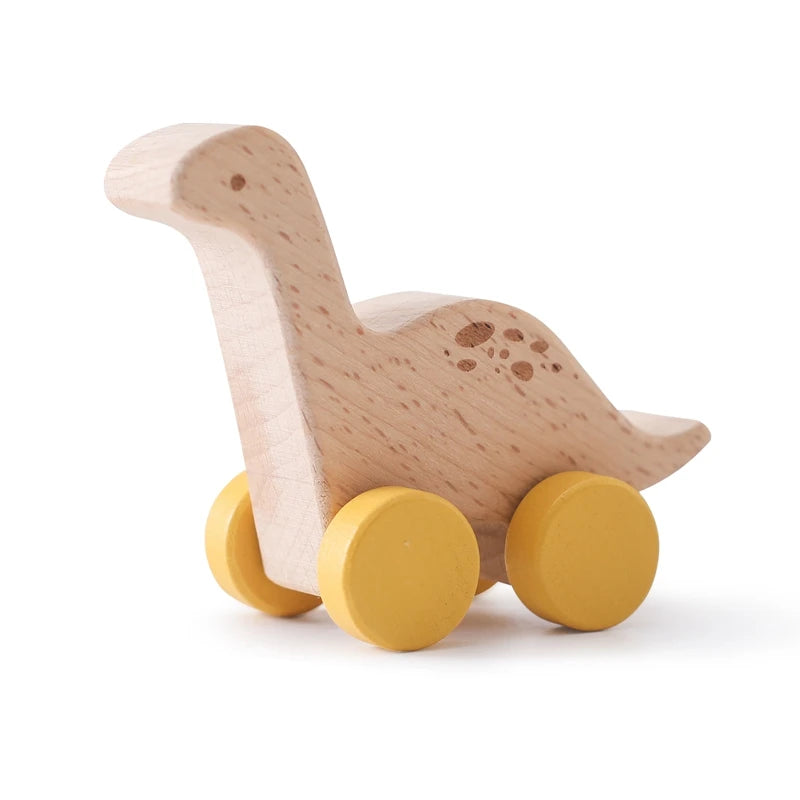 Montessori Wooden Push Toy | Natural Wooden Dinosaur & Vehicle Toy