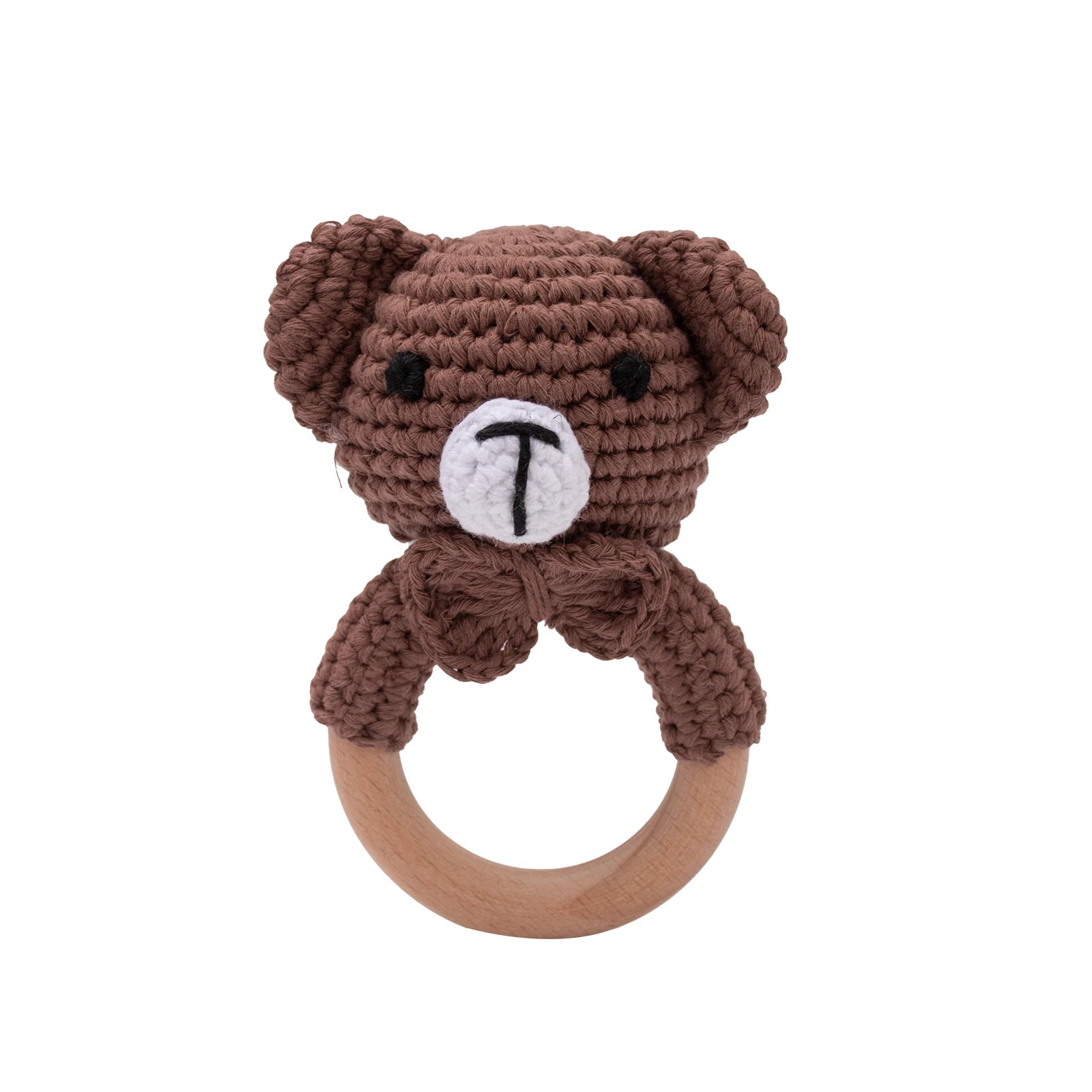 Crochet Bear Wooden Teething Rattle | Natural Baby Teether Toy