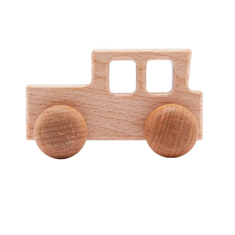 Montessori Wooden Push Toy | Natural Wooden Dinosaur & Vehicle Toy