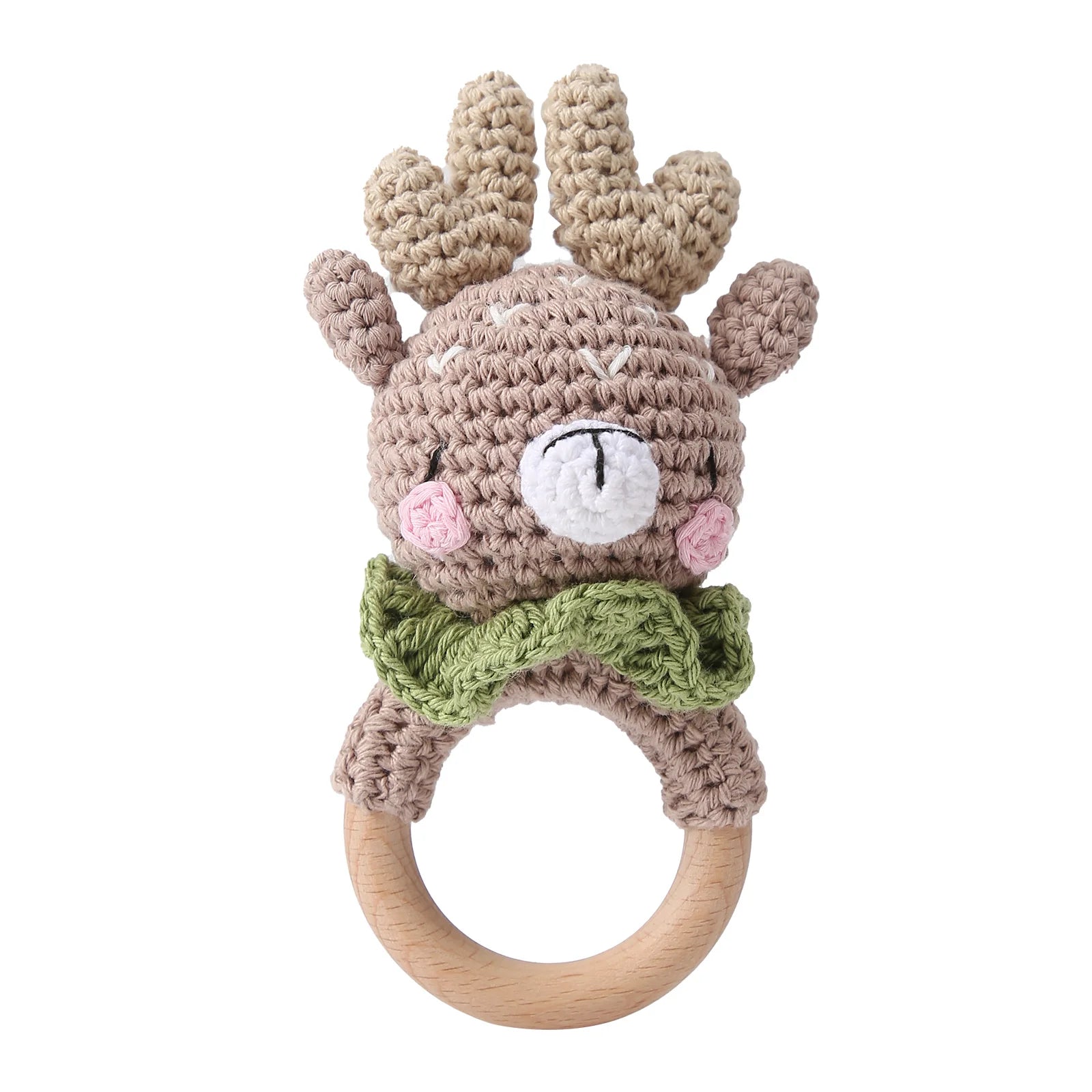 Crochet Bear Wooden Teething Rattle | Natural Baby Teether Toy