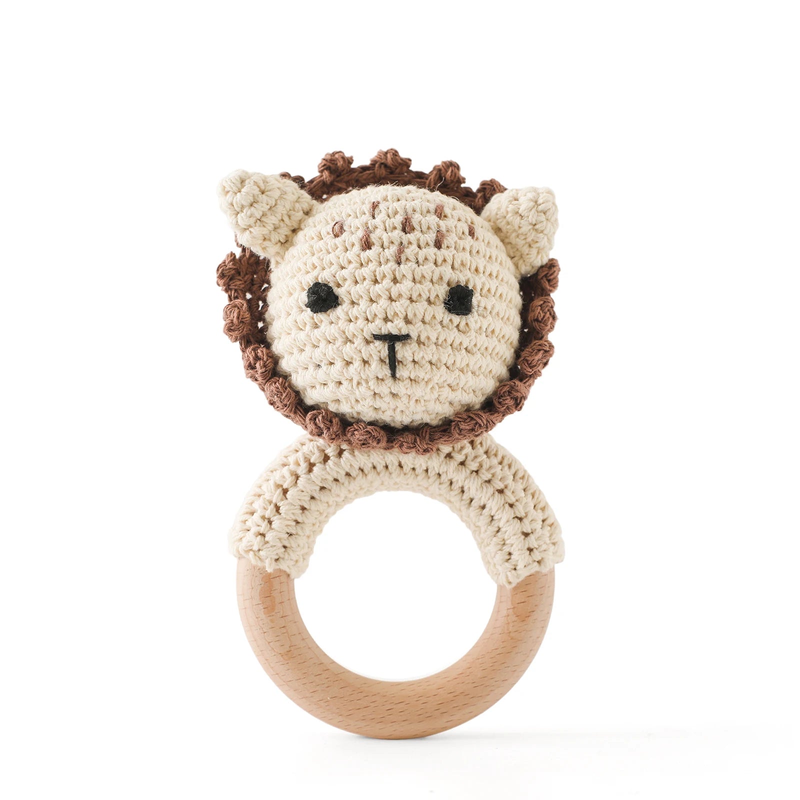Crochet Bear Wooden Teething Rattle | Natural Baby Teether Toy