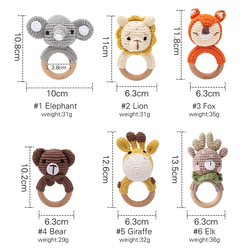 Crochet Bear Wooden Teething Rattle | Natural Baby Teether Toy