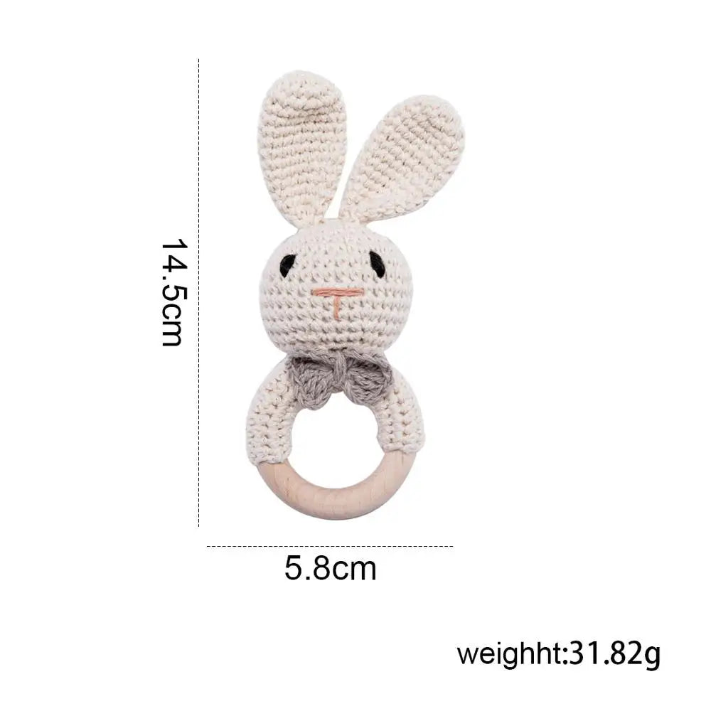 Crochet Bear Wooden Teething Rattle | Natural Baby Teether Toy