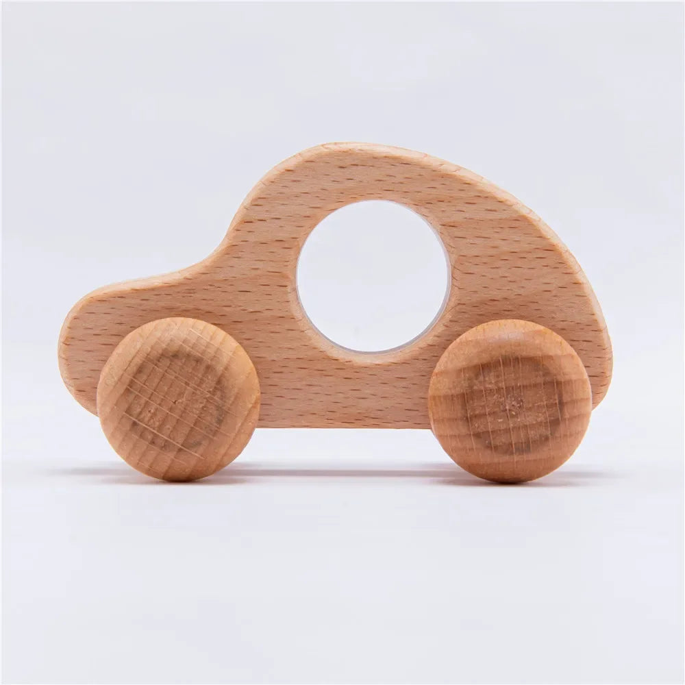 Montessori Wooden Push Toy | Natural Wooden Dinosaur & Vehicle Toy