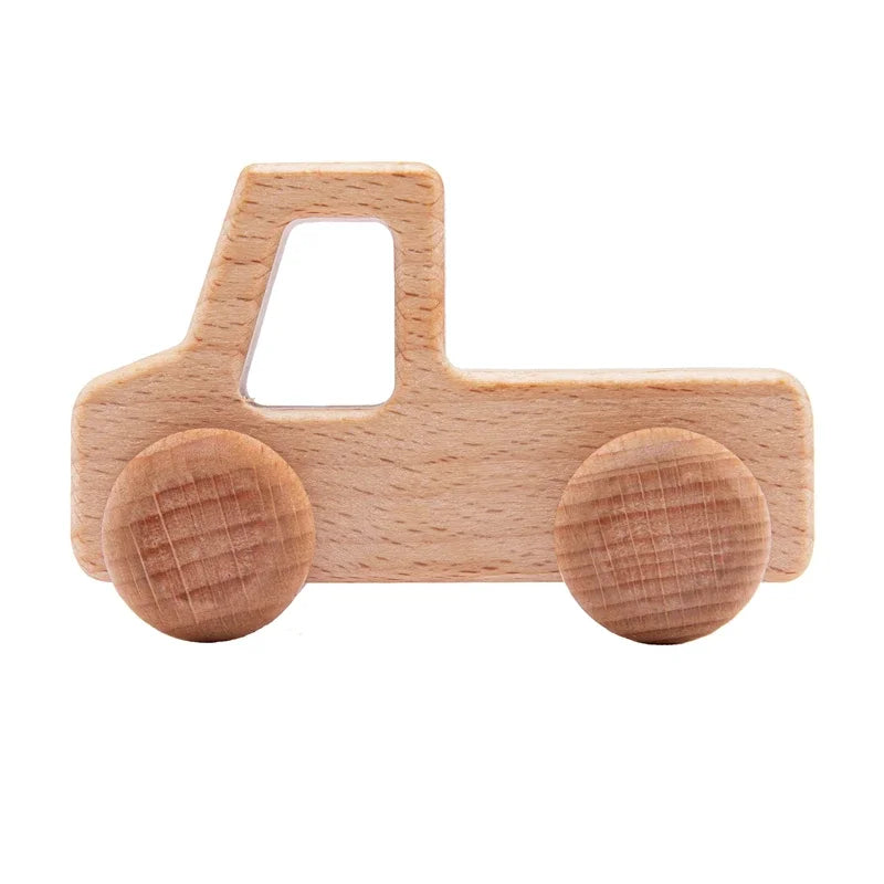 Montessori Wooden Push Toy | Natural Wooden Dinosaur & Vehicle Toy