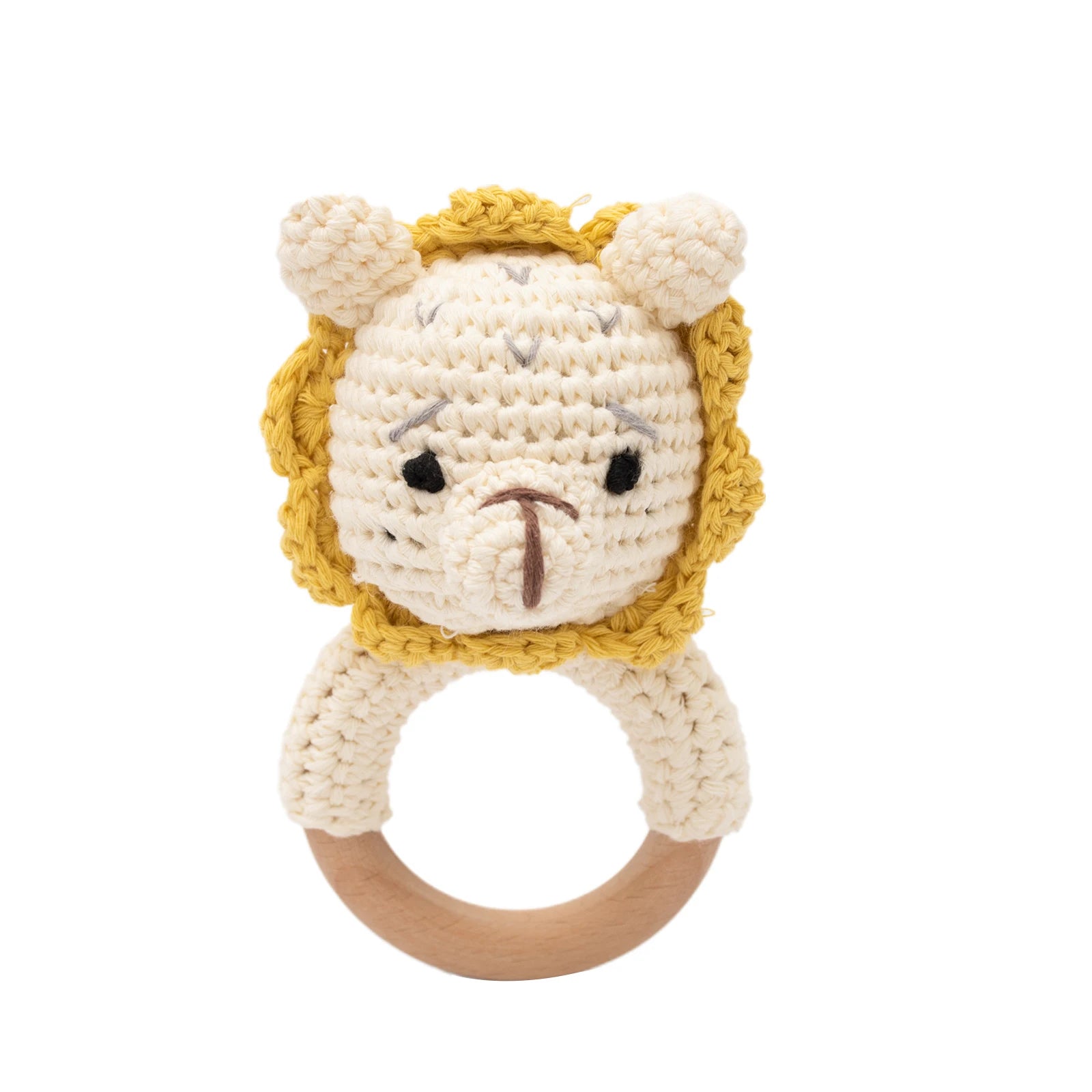 Crochet Bear Wooden Teething Rattle | Natural Baby Teether Toy