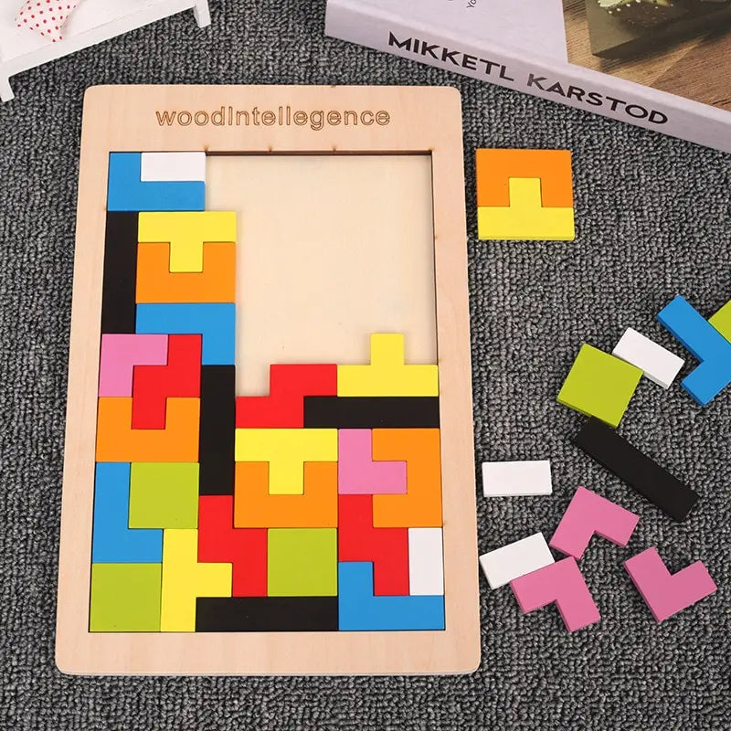 Wooden Tangram Blocks Puzzle | Montessori Brain Teaser for Kids