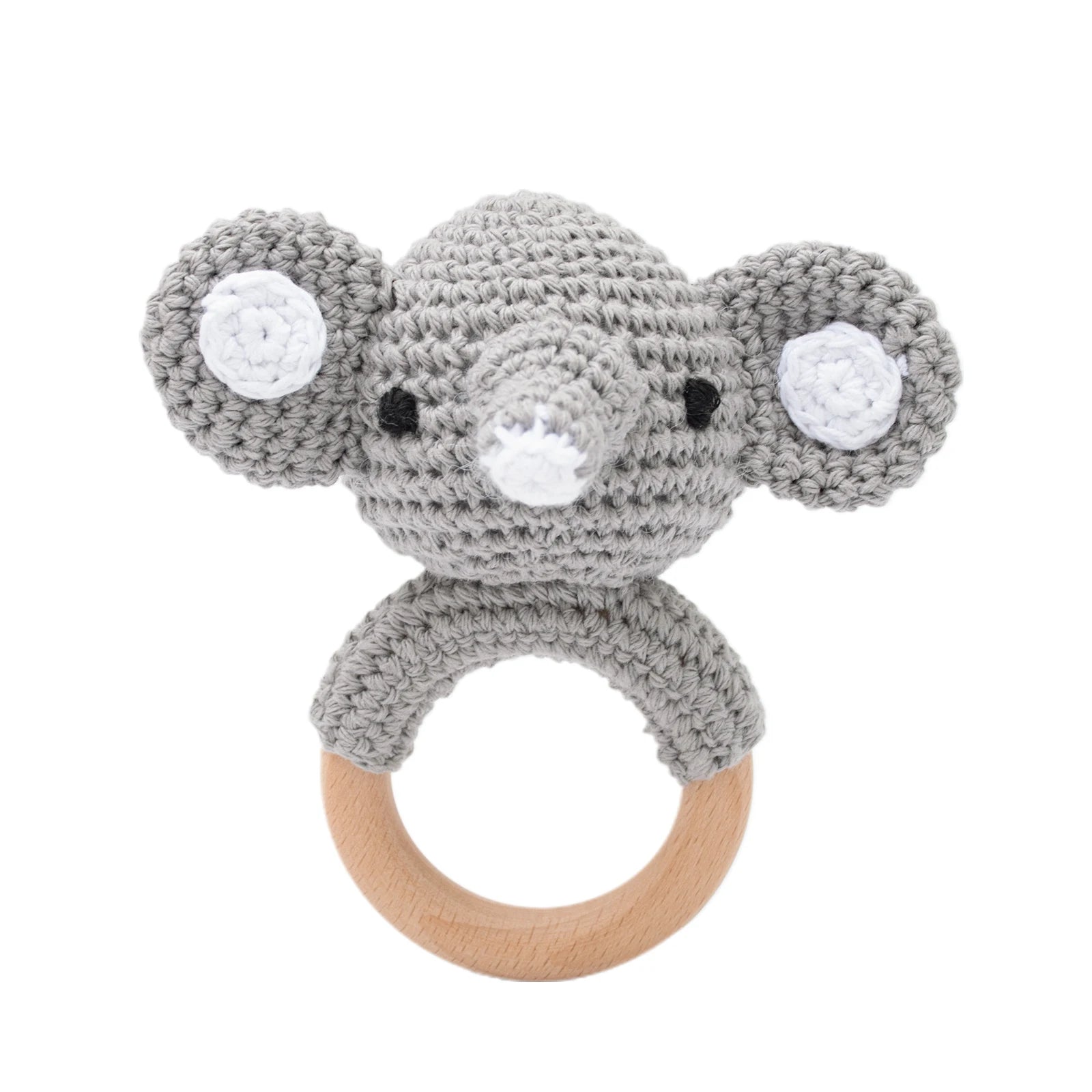 Crochet Bear Wooden Teething Rattle | Natural Baby Teether Toy