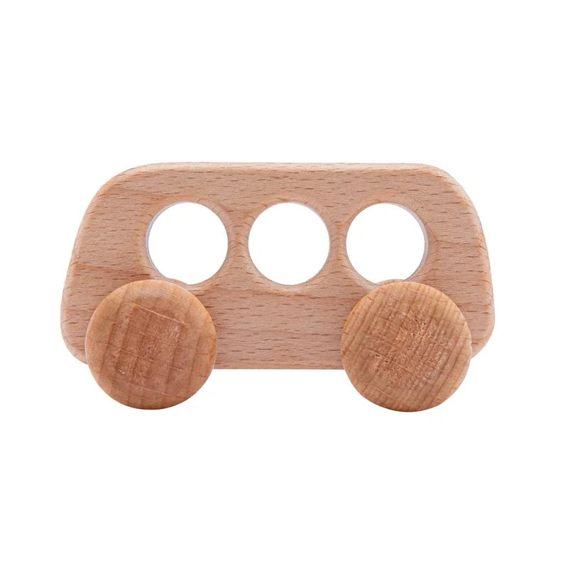 Montessori Wooden Push Toy | Natural Wooden Dinosaur & Vehicle Toy