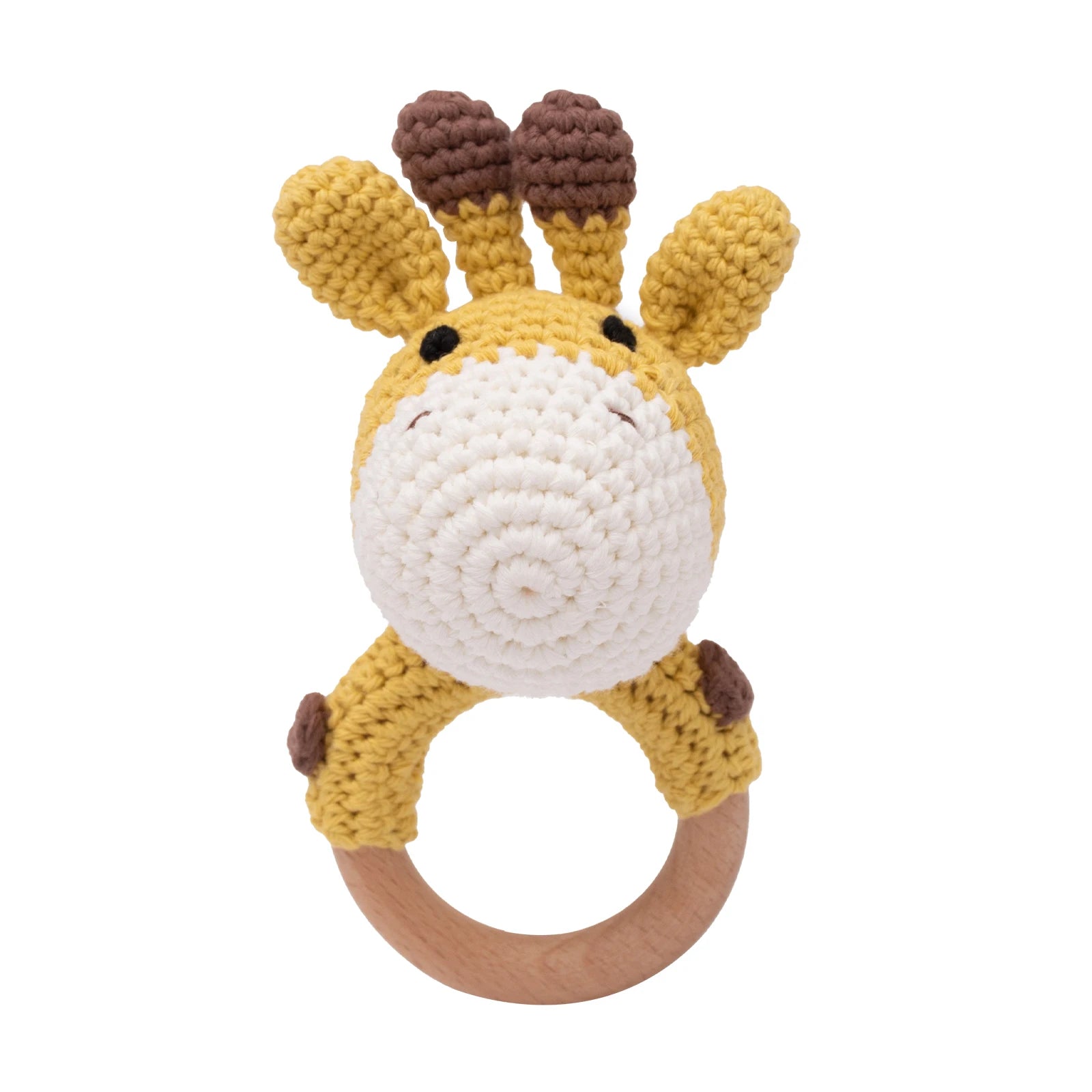 Crochet Bear Wooden Teething Rattle | Natural Baby Teether Toy