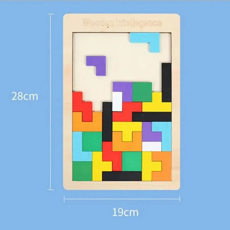 Wooden Tangram Blocks Puzzle | Montessori Brain Teaser for Kids