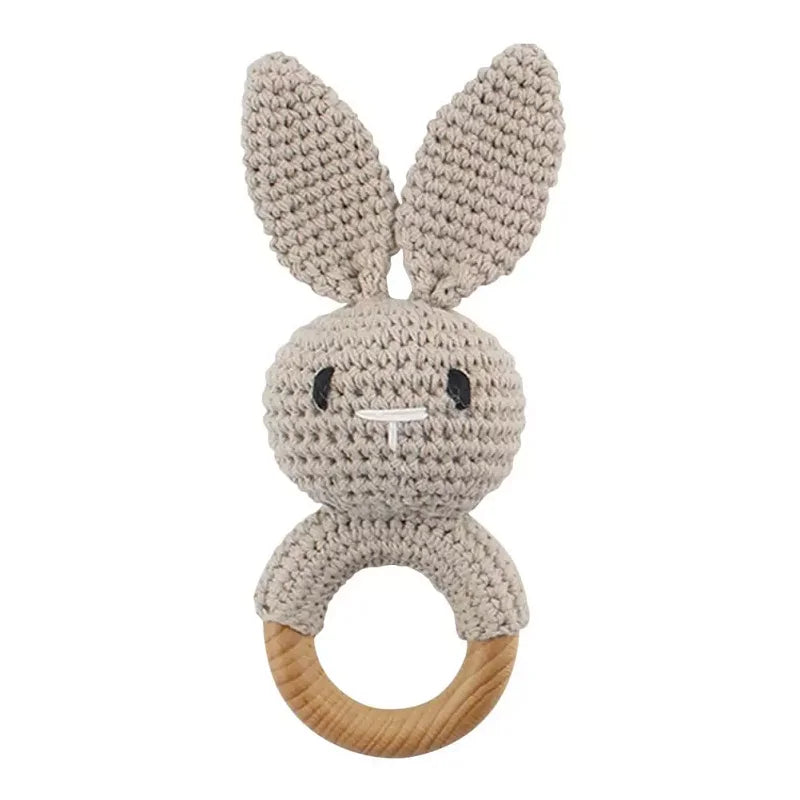 Crochet Bear Wooden Teething Rattle | Natural Baby Teether Toy