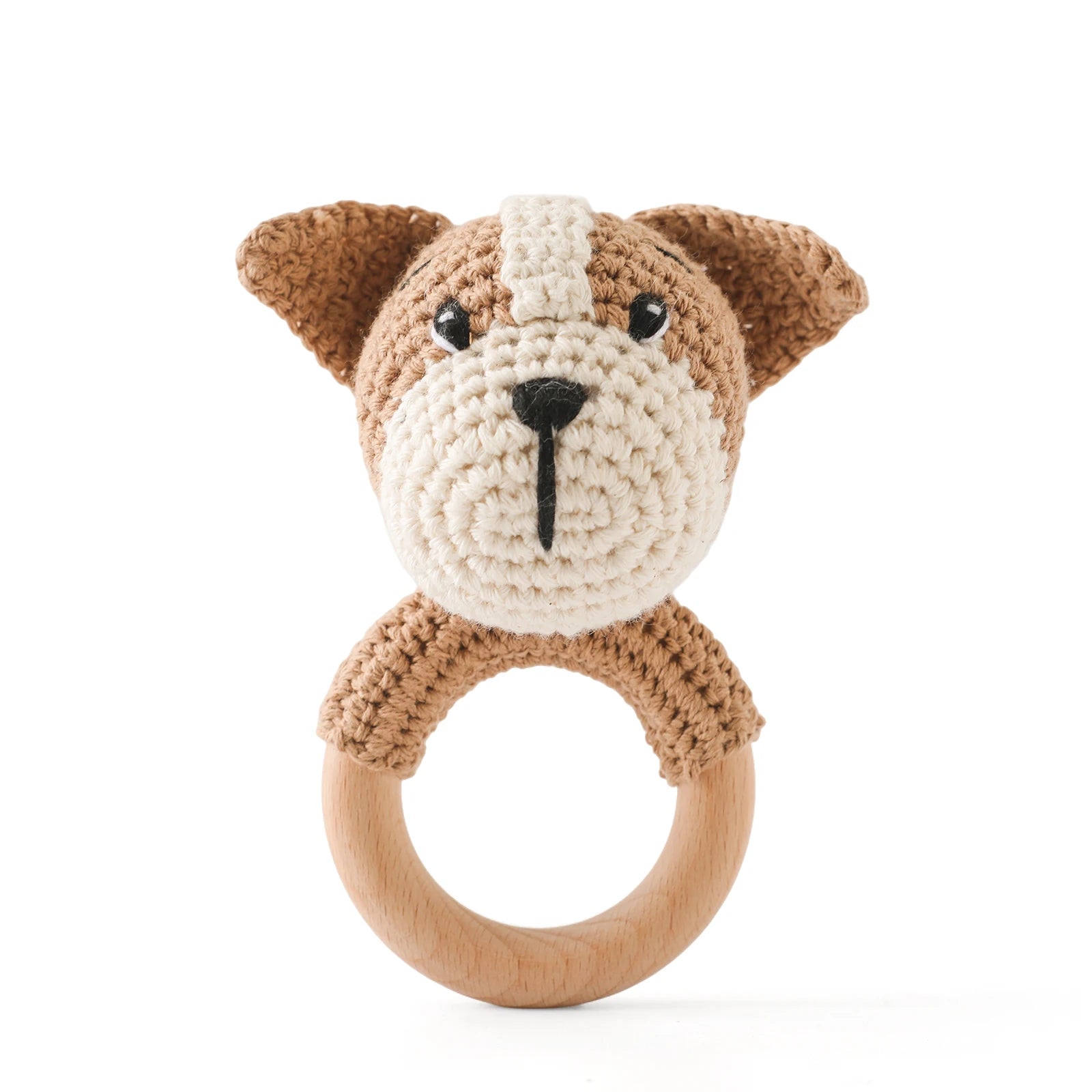Crochet Bear Wooden Teething Rattle | Natural Baby Teether Toy